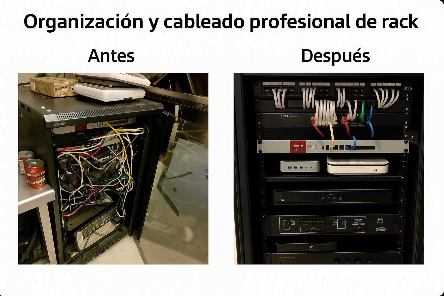 Vista del rack ya organizado